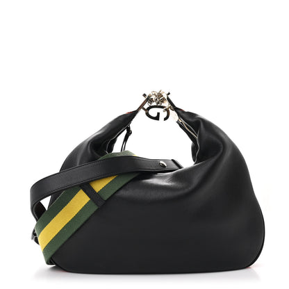 Gucci Aria Calfskin Web Large Attache Shoulder Bag Black 1 of 11