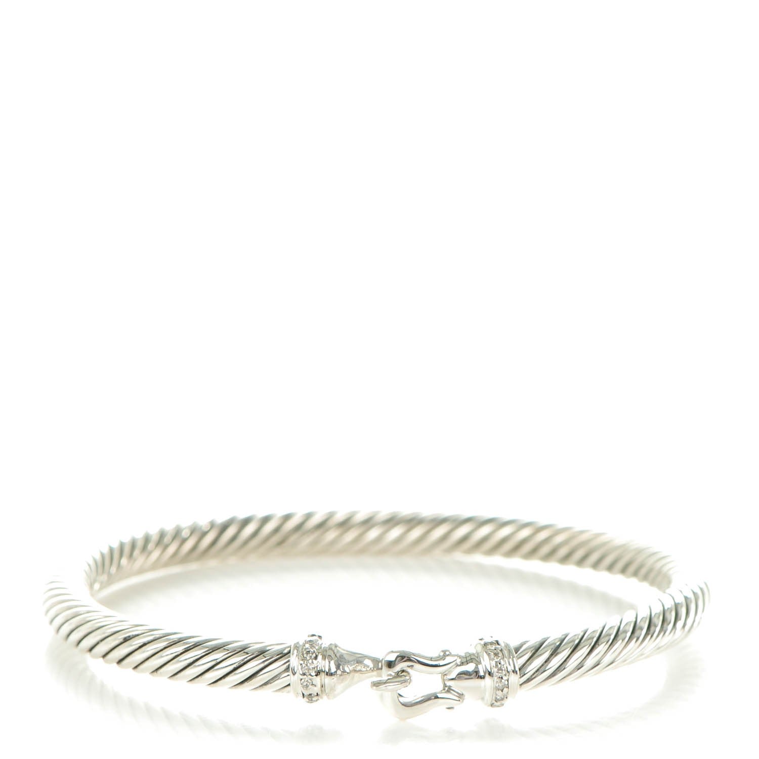 David Yurman Sterling Silver Diamond 5mm Cable Buckle Bracelet 1 of 4