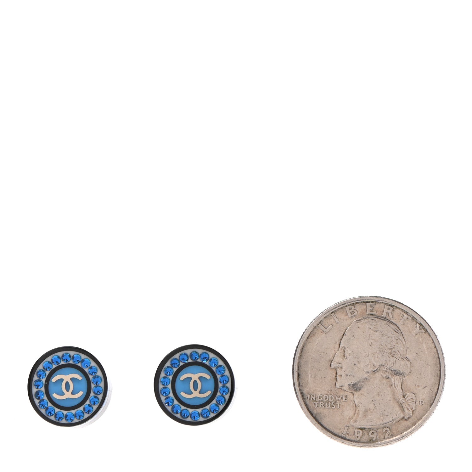 Chanel Resin Crystal CC Round Earrings Blue Black 2 of 4