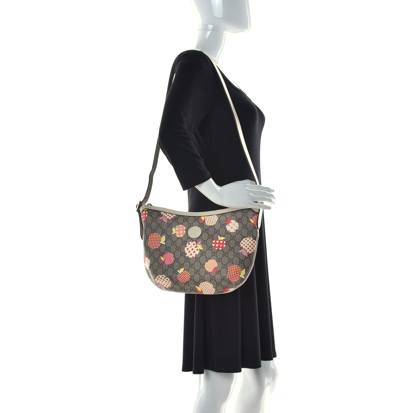 GG Supreme Monogram Les Pommes Small Ophidia Half Moon Hobo Beige Multicolor Mystic White