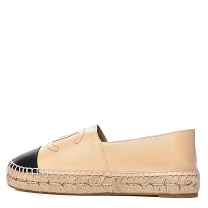 Chanel Lambskin CC Espadrilles 38 Beige Black 1 of 10