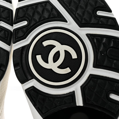 Chanel Mesh Suede Calfskin Grained Calfskin Womens CC Sneakers 41 White Black 7 of 10
