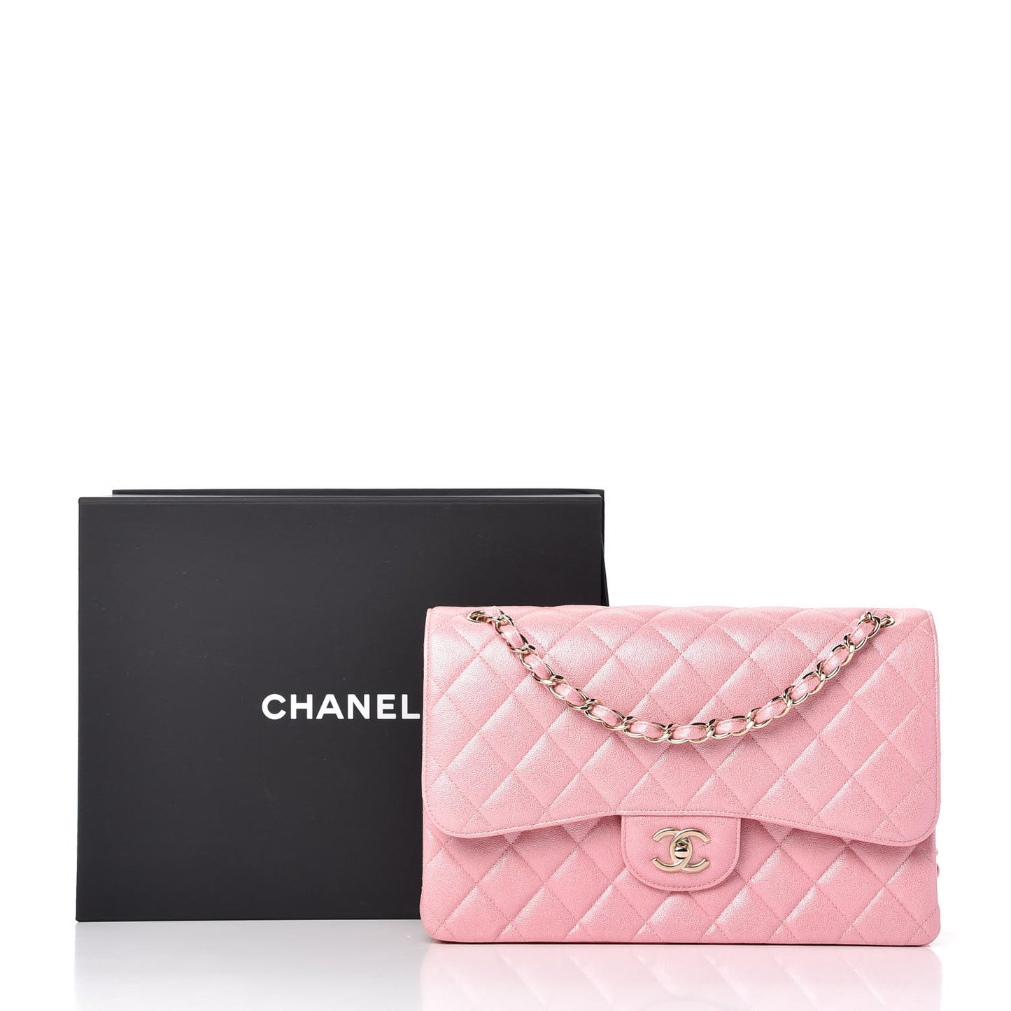 Iridescent Caviar Quilted Jumbo Double Flap Rose Pink