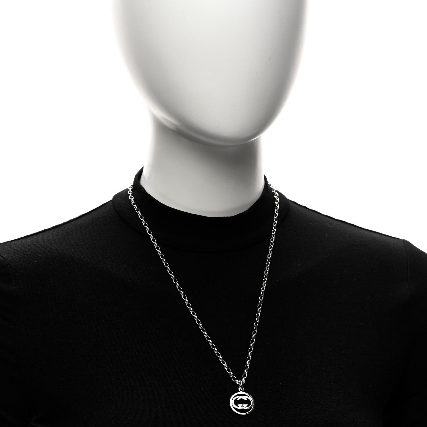 Gucci Sterling Silver Interlocking Circle GG Pendant Necklace 2 of 5