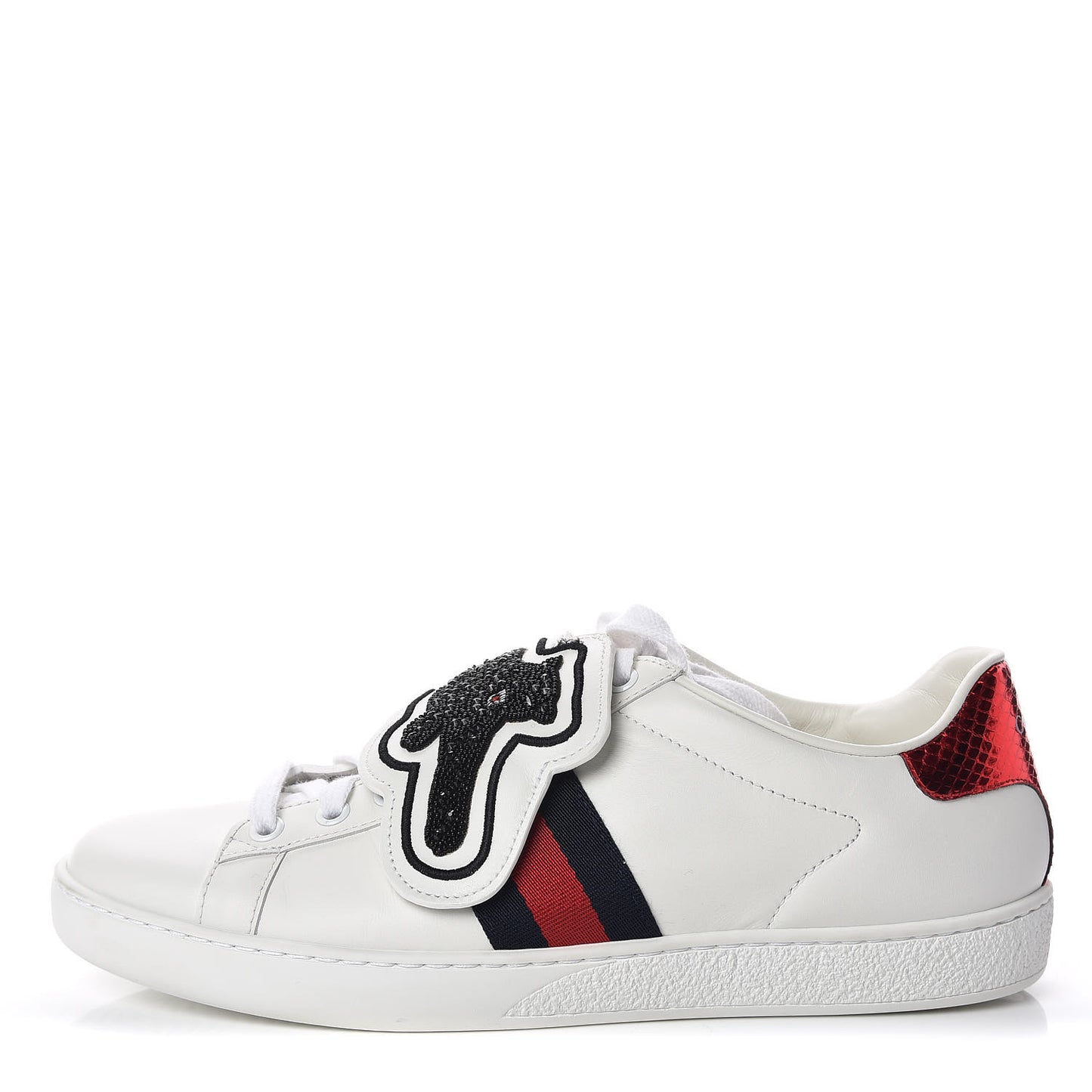 Calfskin Ayers Crystal Panther Embroidered Womens Ace Sneakers 39 White
