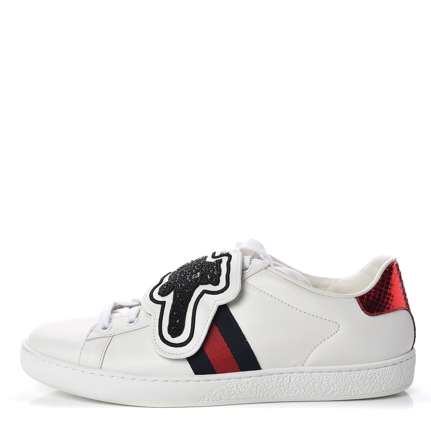 Gucci Calfskin Ayers Crystal Panther Embroidered Womens Ace Sneakers 39 White 1 of 9