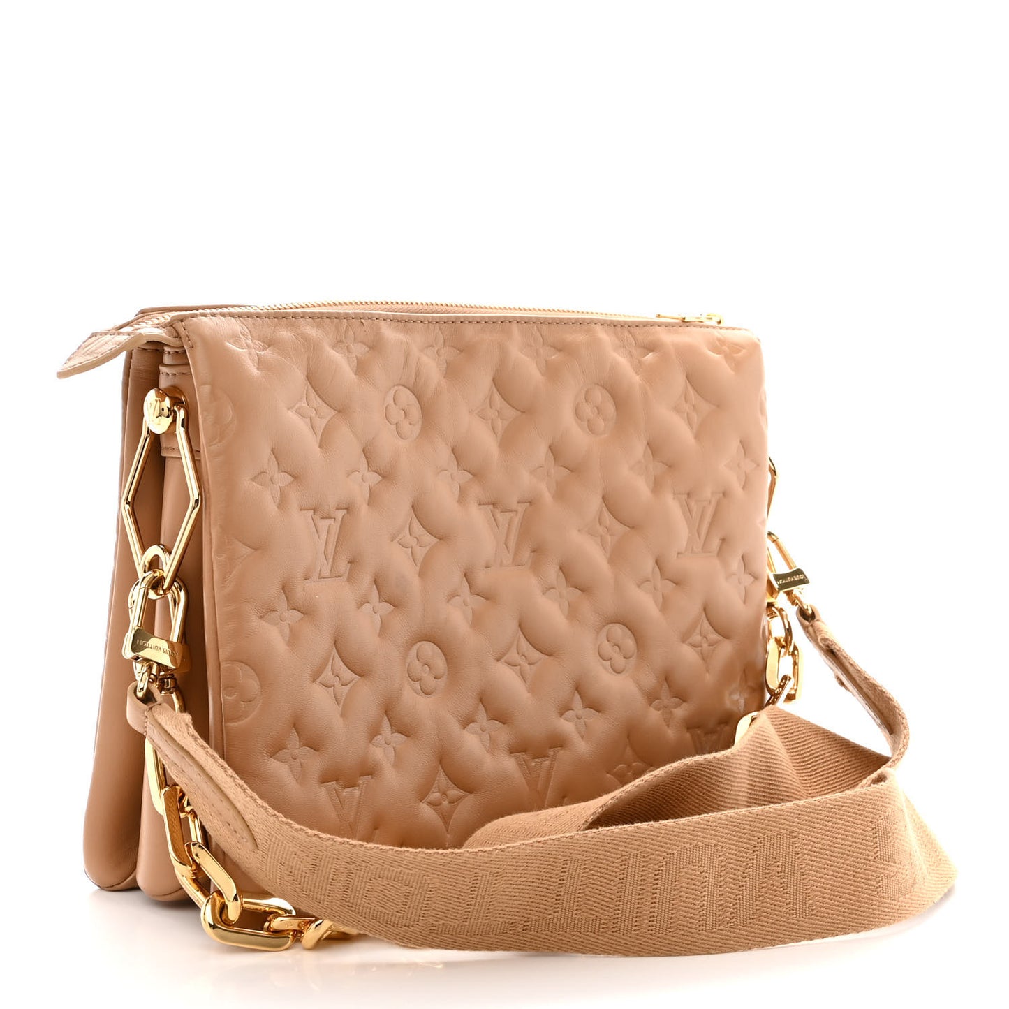 Lambskin Embossed Monogram Coussin PM Camel