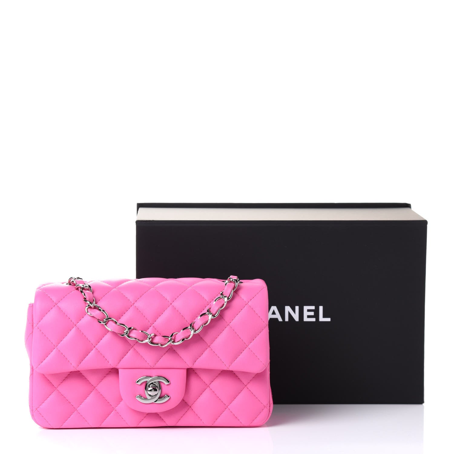 Chanel Lambskin Quilted Mini Rectangular Flap Neon Pink 10 of 10
