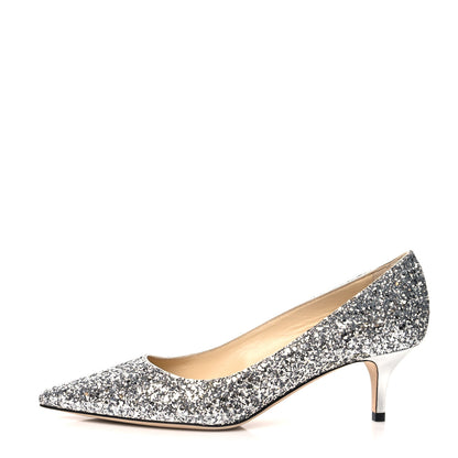 Jimmy Choo Coarse Glitter Fabric Pointy Toe Aza Pumps 37 Silver 1 of 7