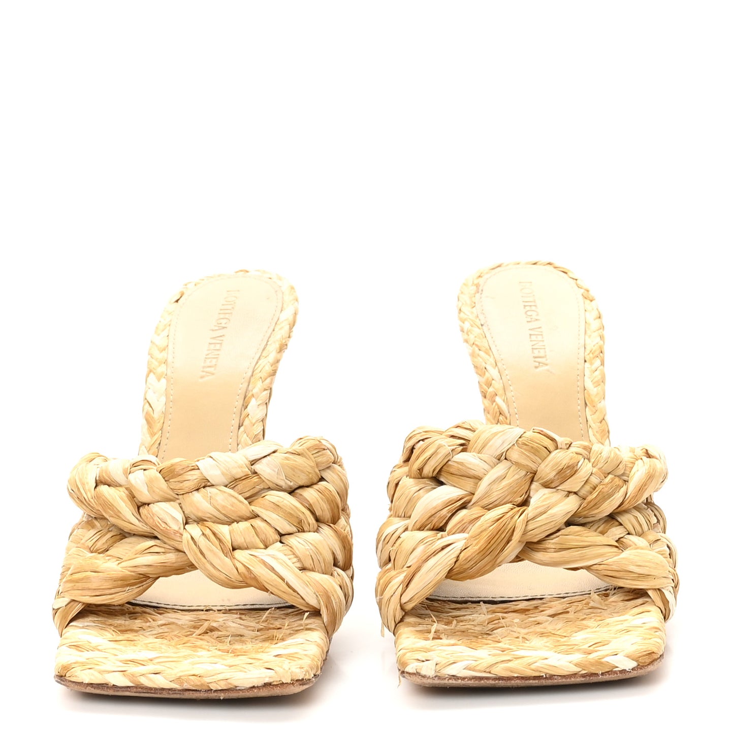 Raffia Twisted Intrecciato Stretch Mule Sandals 37 Macadamia