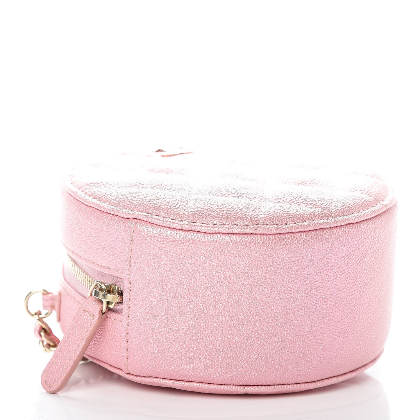 Iridescent Caviar Quilted Round Clutch With Chain Pink