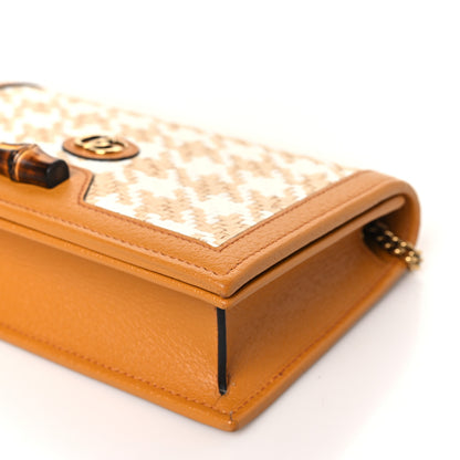 Gucci Polished Raffia Textured Dollar Calfskin Houndstooth Mini Diana Chain Bag Natural Sun Oil Mystic White 8 of 9