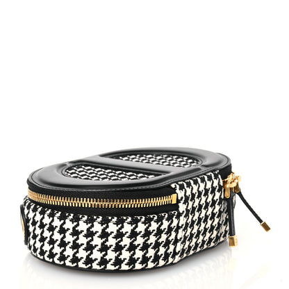 Christian Dior Calfskin Canvas Houndstooth Embroidered CD Signature Oval Crossbody Camera Bag Black White 4 of 11