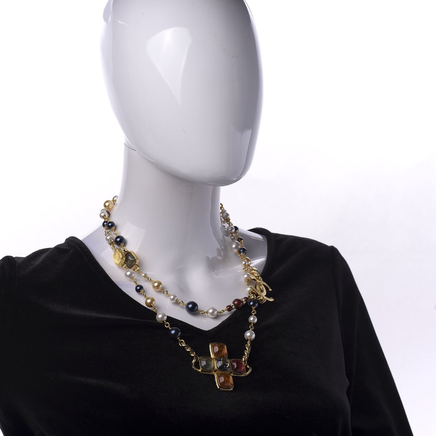 Resin Gripoix Poured Glass Pearl Necklace Gold Multicolor