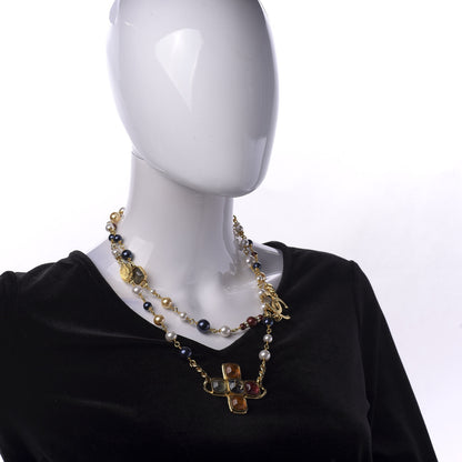 Chanel Resin Gripoix Poured Glass Pearl Necklace Gold Multicolor 9 of 9