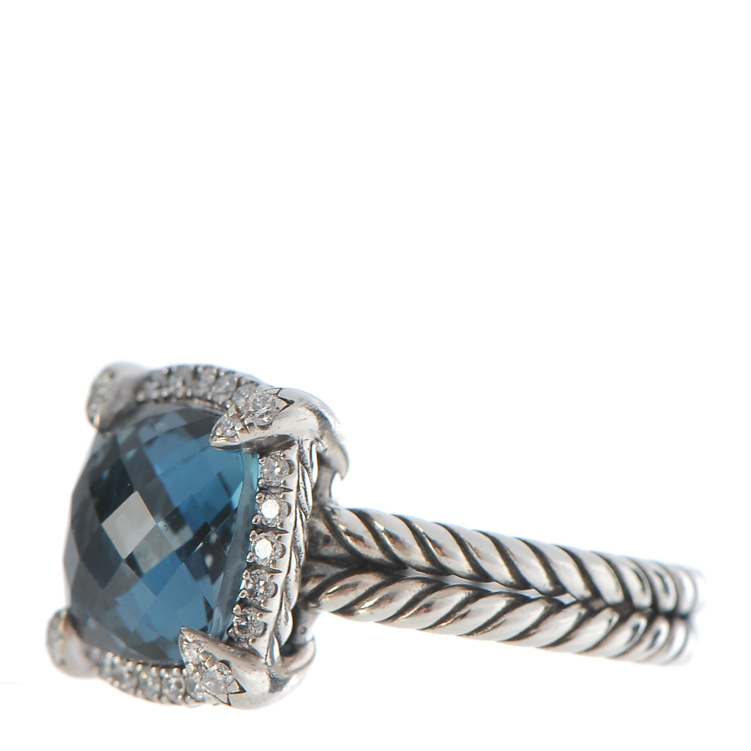 David Yurman Sterling Silver Diamond Hampton Blue Topaz 9mm Chatelaine Pave Bezel Ring 49 5 3 of 5