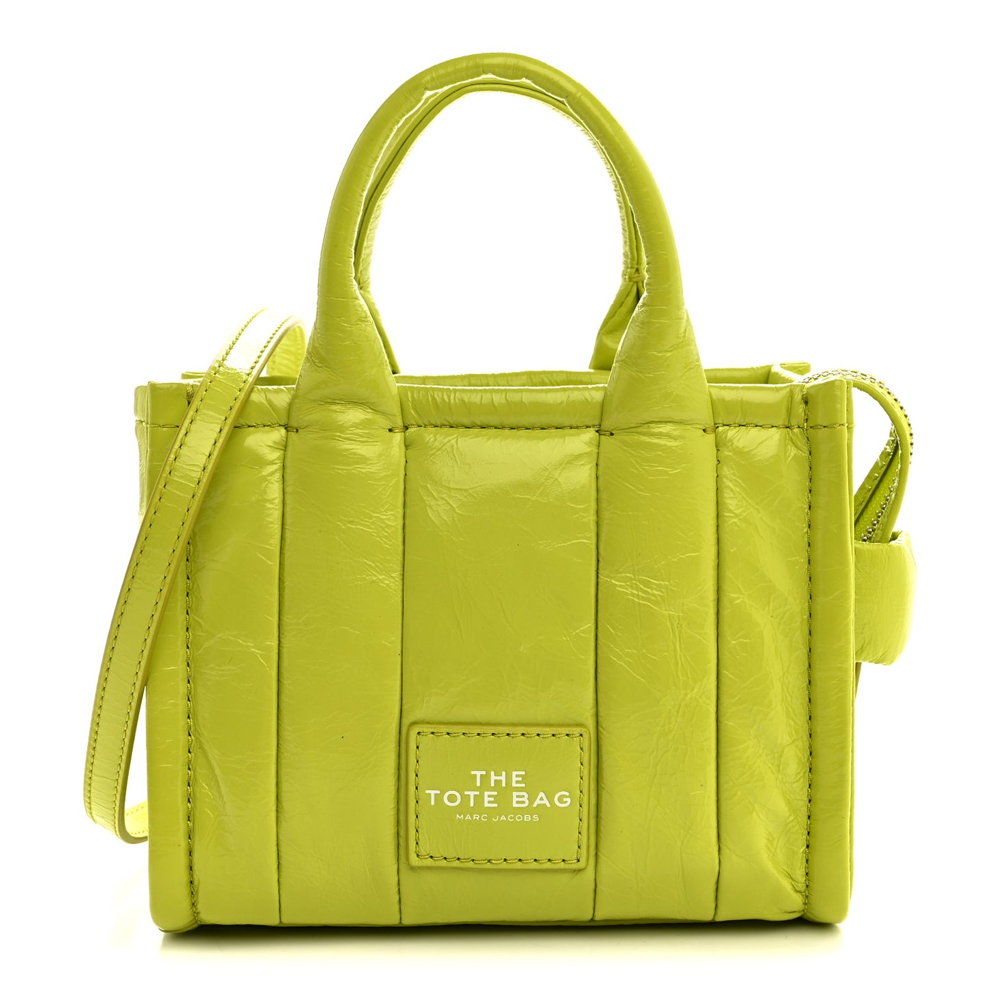 Shiny Crinkled Calfskin Mini The Tote Bag Acid Lime