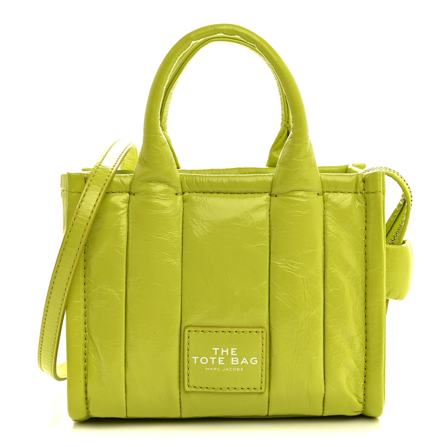 Marc Jacobs Shiny Crinkled Calfskin Mini The Tote Bag Acid Lime 1 of 10