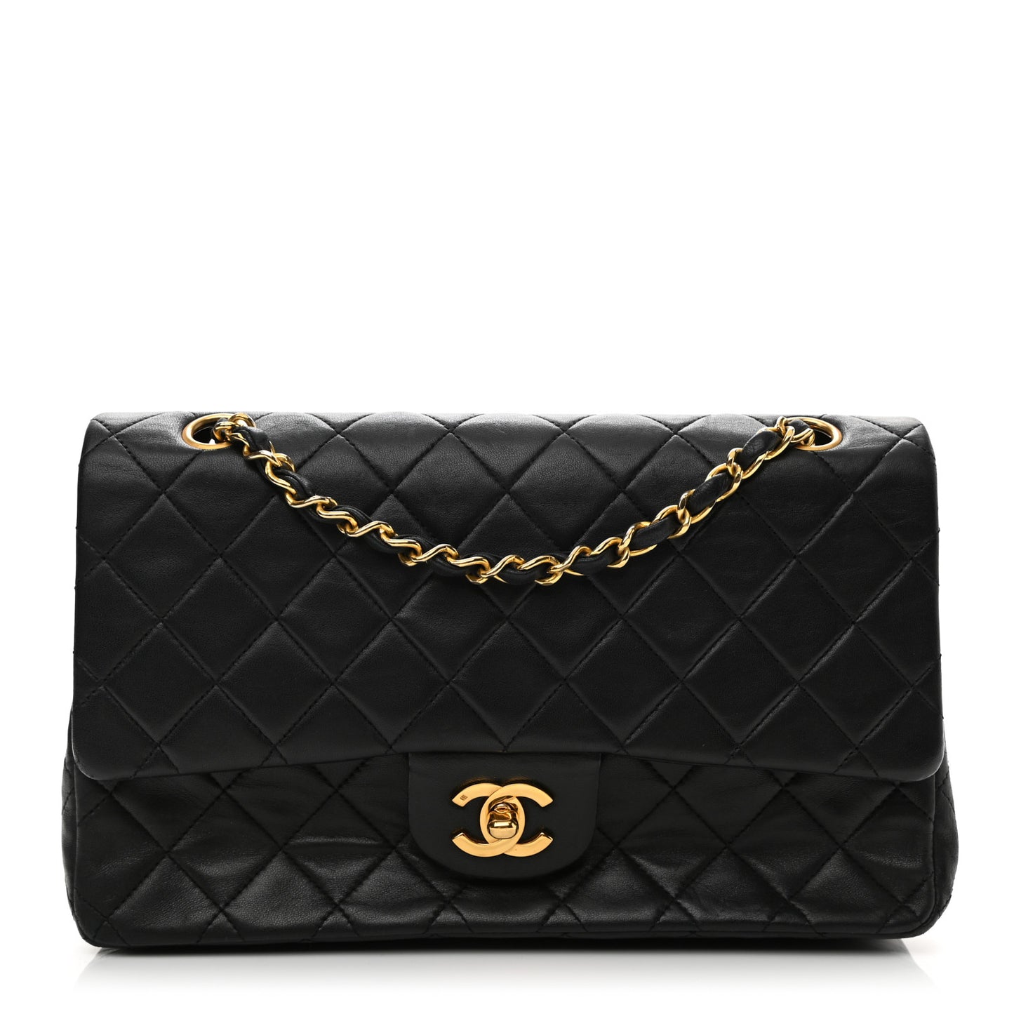 Lambskin Quilted Medium Double Flap Black