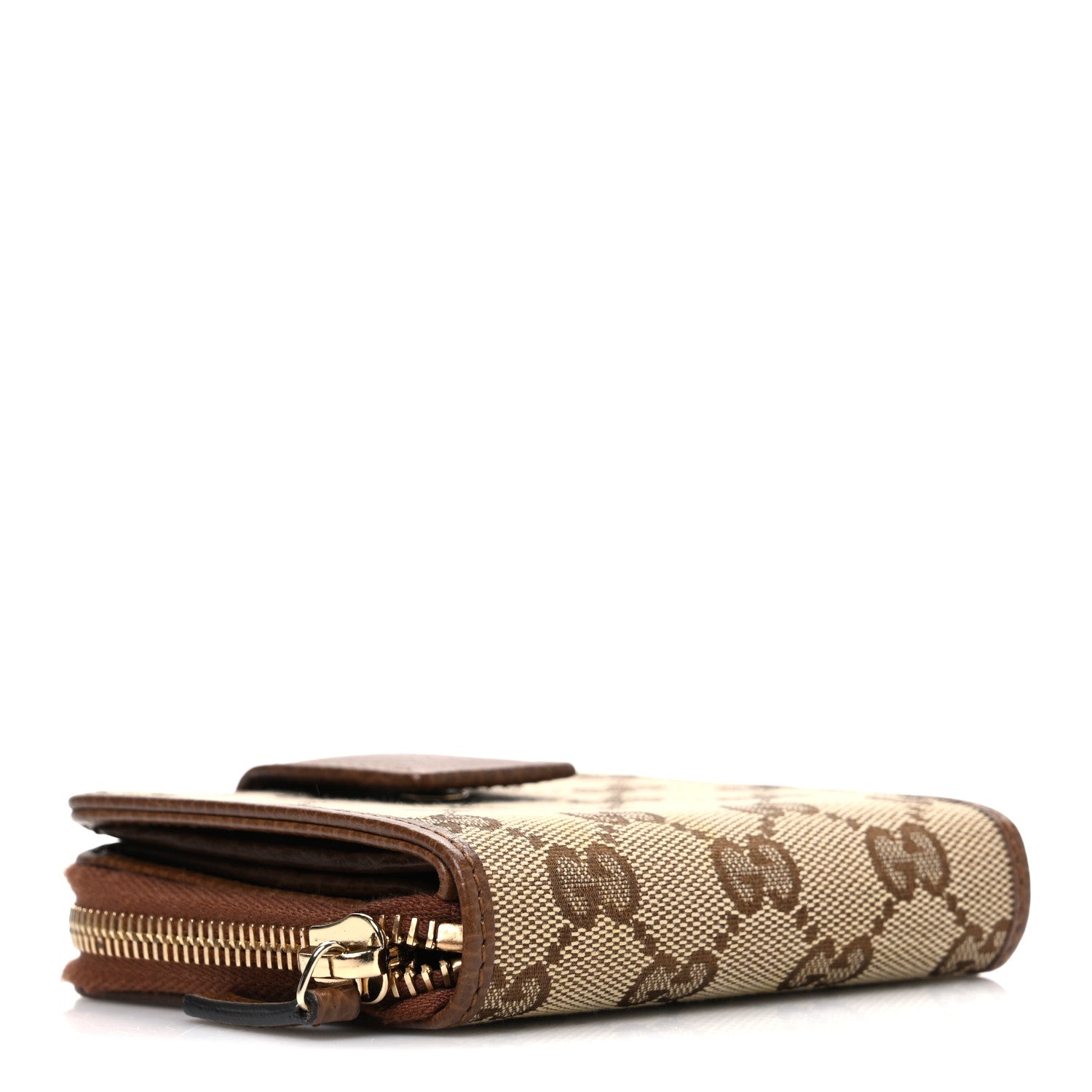 Gucci Monogram Dollar Calfskin Zip Around French Wallet Beige Ebony Tabacco 4 of 7