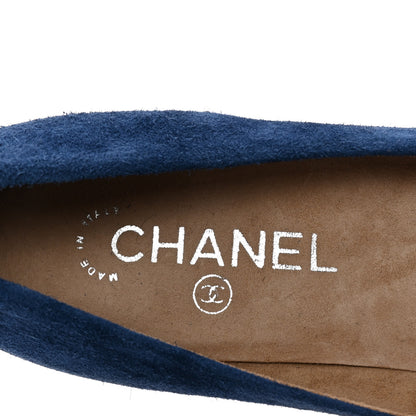 Chanel Suede Cap Toe CC Chain Ballerina Flats 40 Blue Black 8 of 9