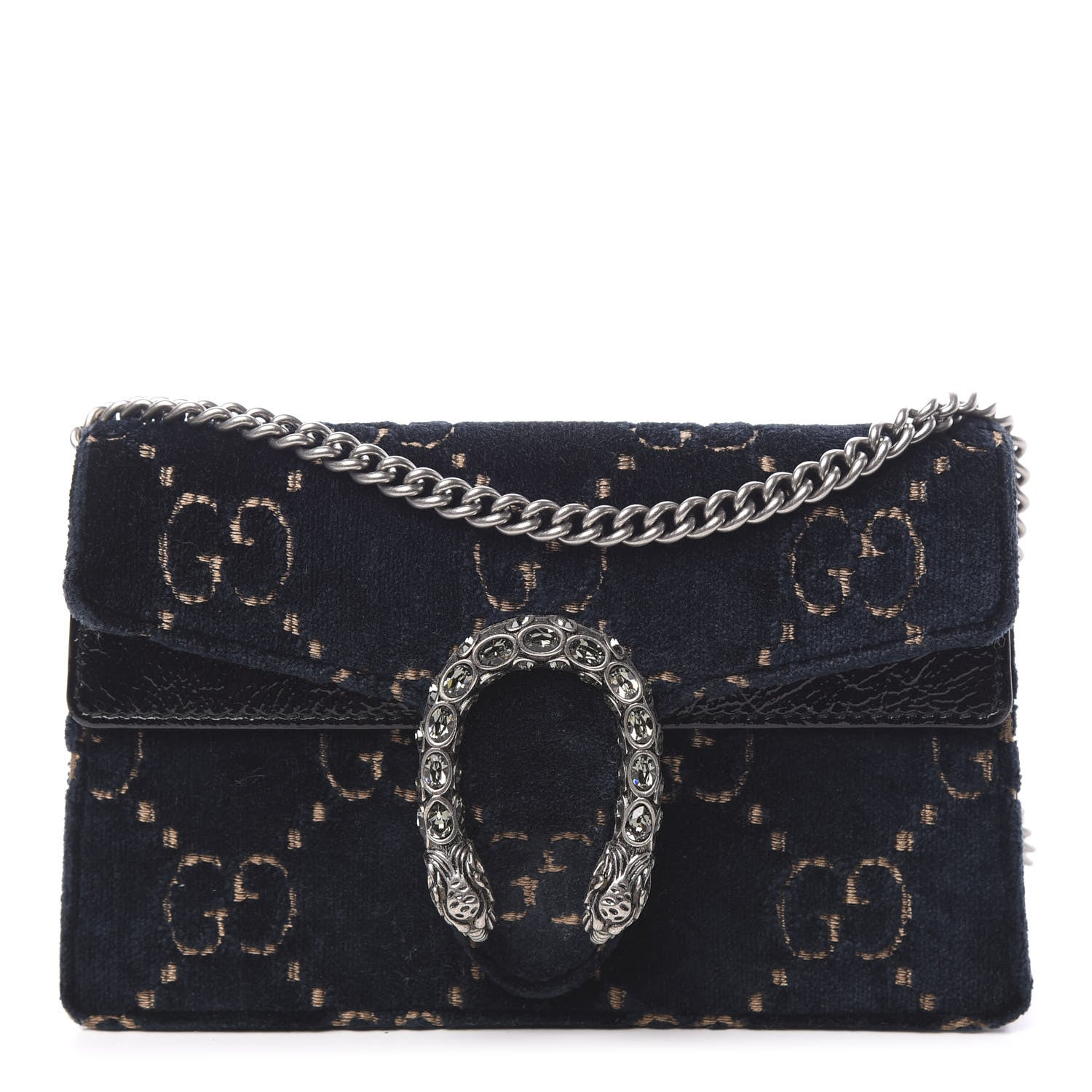Gucci Velvet GG Monogram Super Mini Dionysus Shoulder Bag Blue Beige Black 1 of 18
