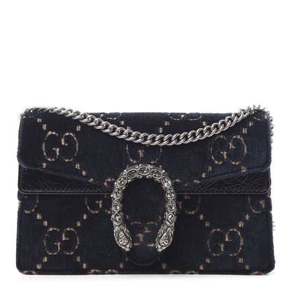 Gucci Velvet GG Monogram Super Mini Dionysus Shoulder Bag Blue Beige Black 1 of 18