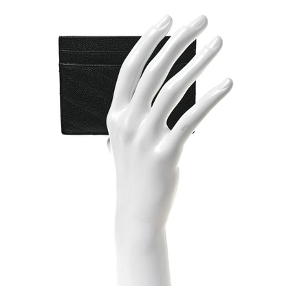Saint Laurent Grain De Poudre Matelasse Chevron Monochrome Monogram Credit Card Case Black 2 of 8