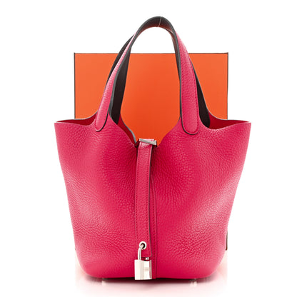 Hermes Taurillon Clemence Swift Eclat Picotin Lock 18 PM Framboise Rouge Sellier 14 of 14