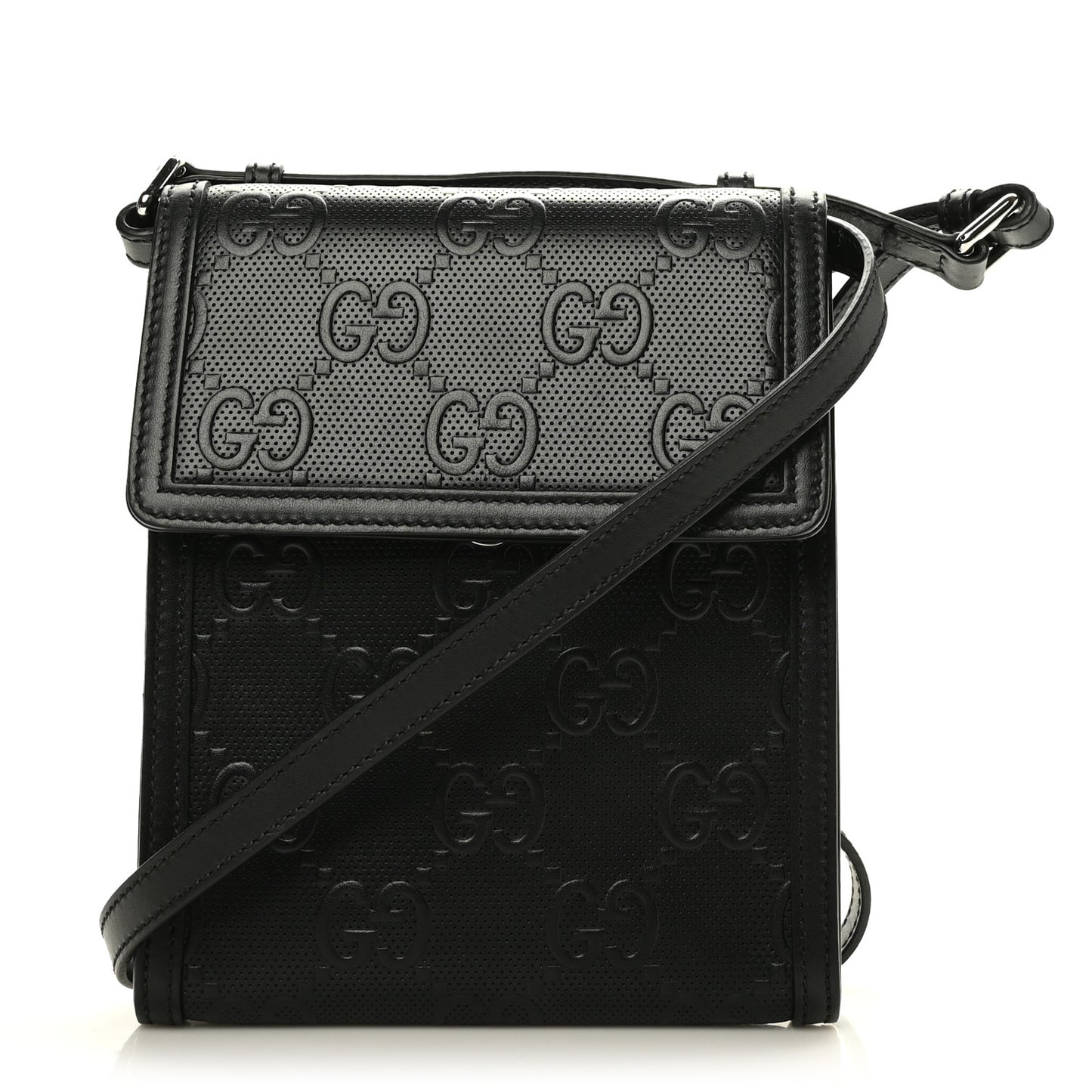 Calfskin GG Tennis Embossed Messenger Bag Black
