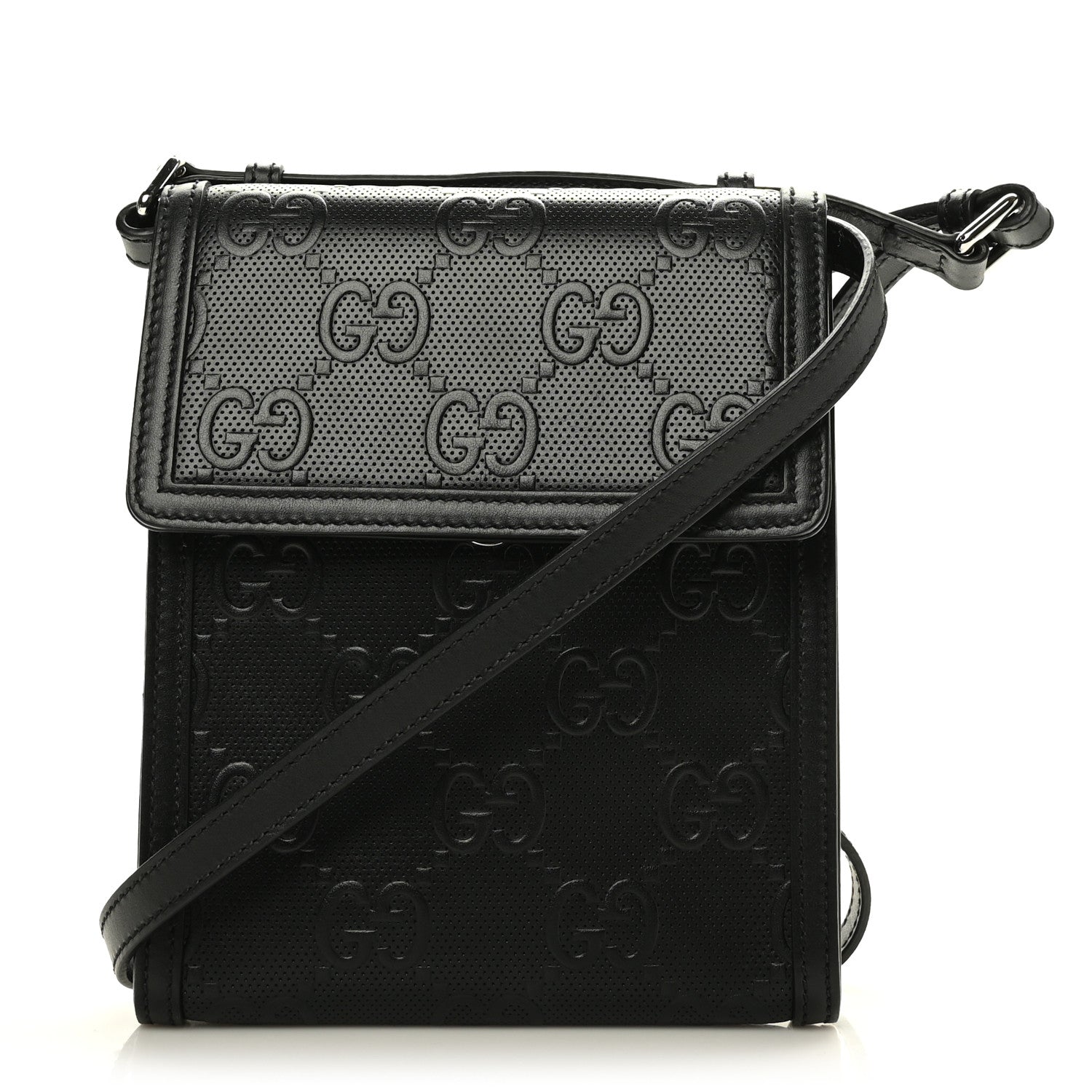 Gucci Calfskin GG Tennis Embossed Messenger Bag Black 1 of 7