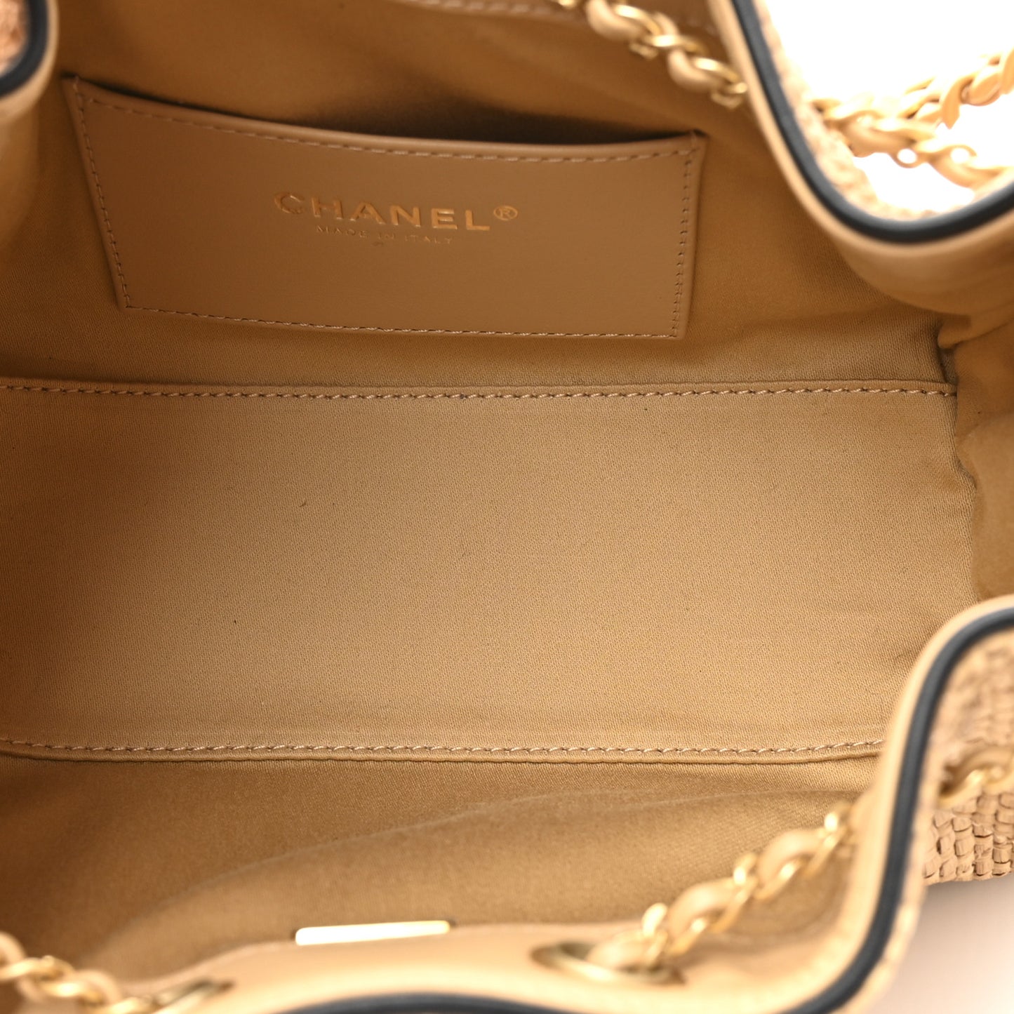 Braided Raffia Calfskin Quilted Mini Chanel 25 Handbag Beige Black
