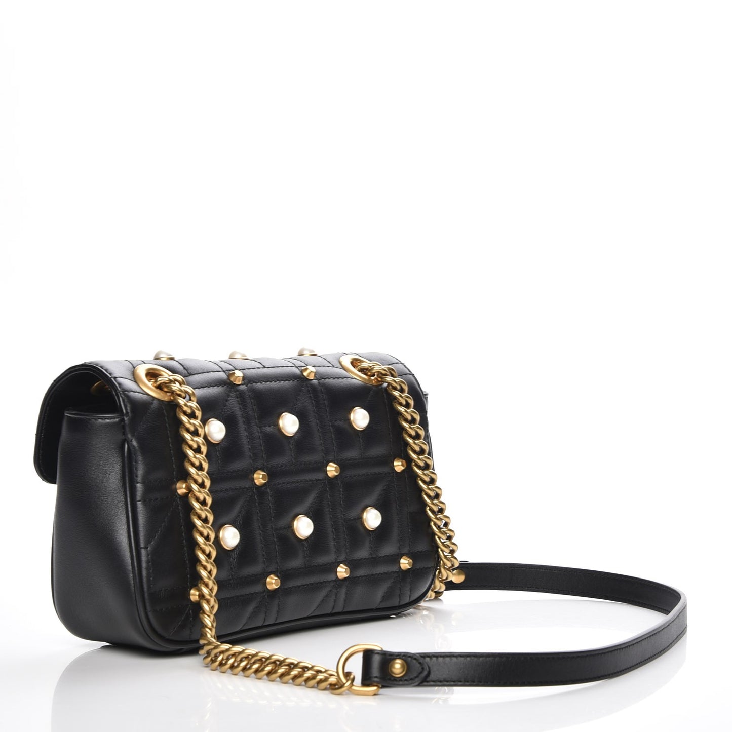 Calfskin Matelasse Studded Mini Pearly GG Marmont Shoulder Bag Black