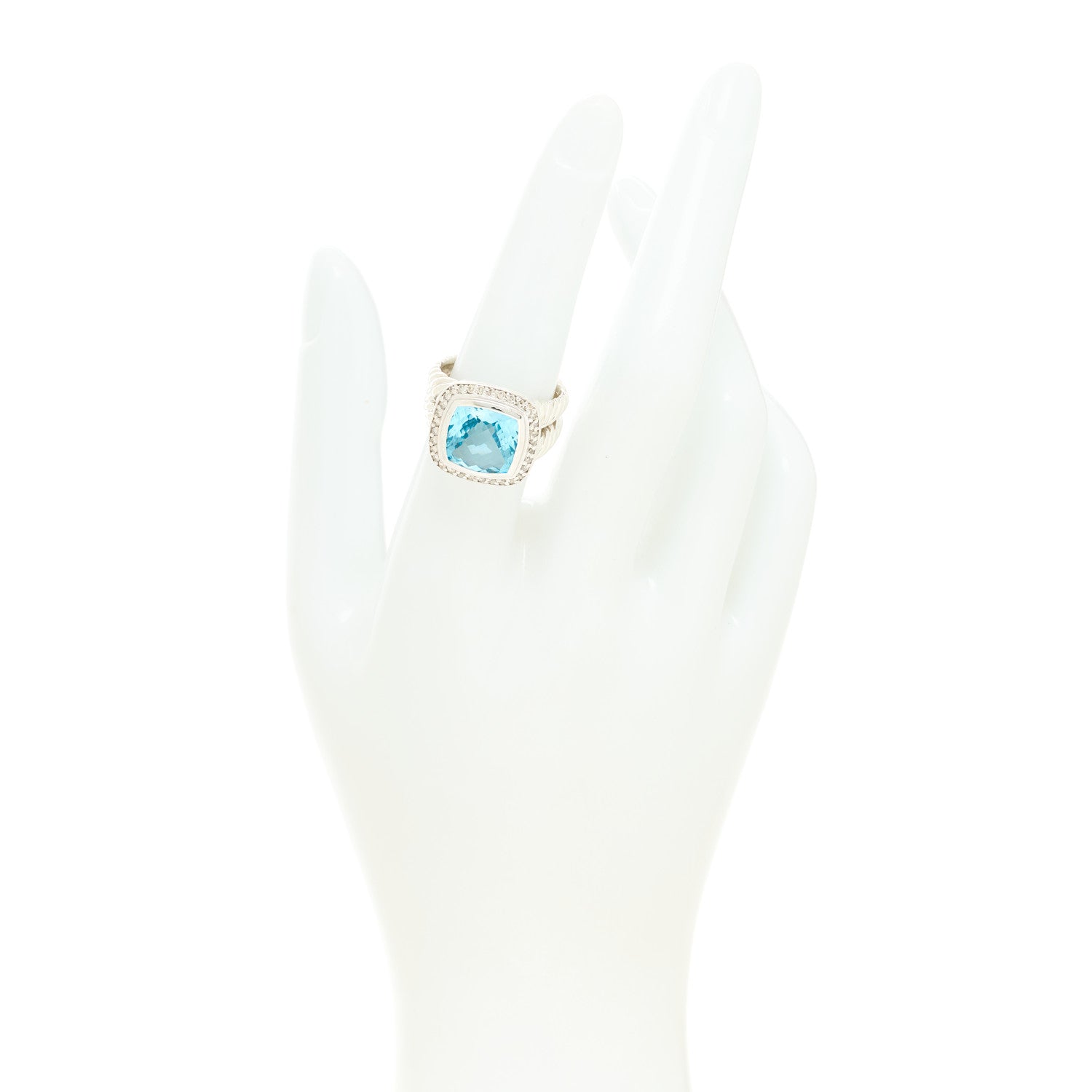 David Yurman Sterling Silver Diamond Blue Topaz 11mm Albion Ring 54 7 2 of 4