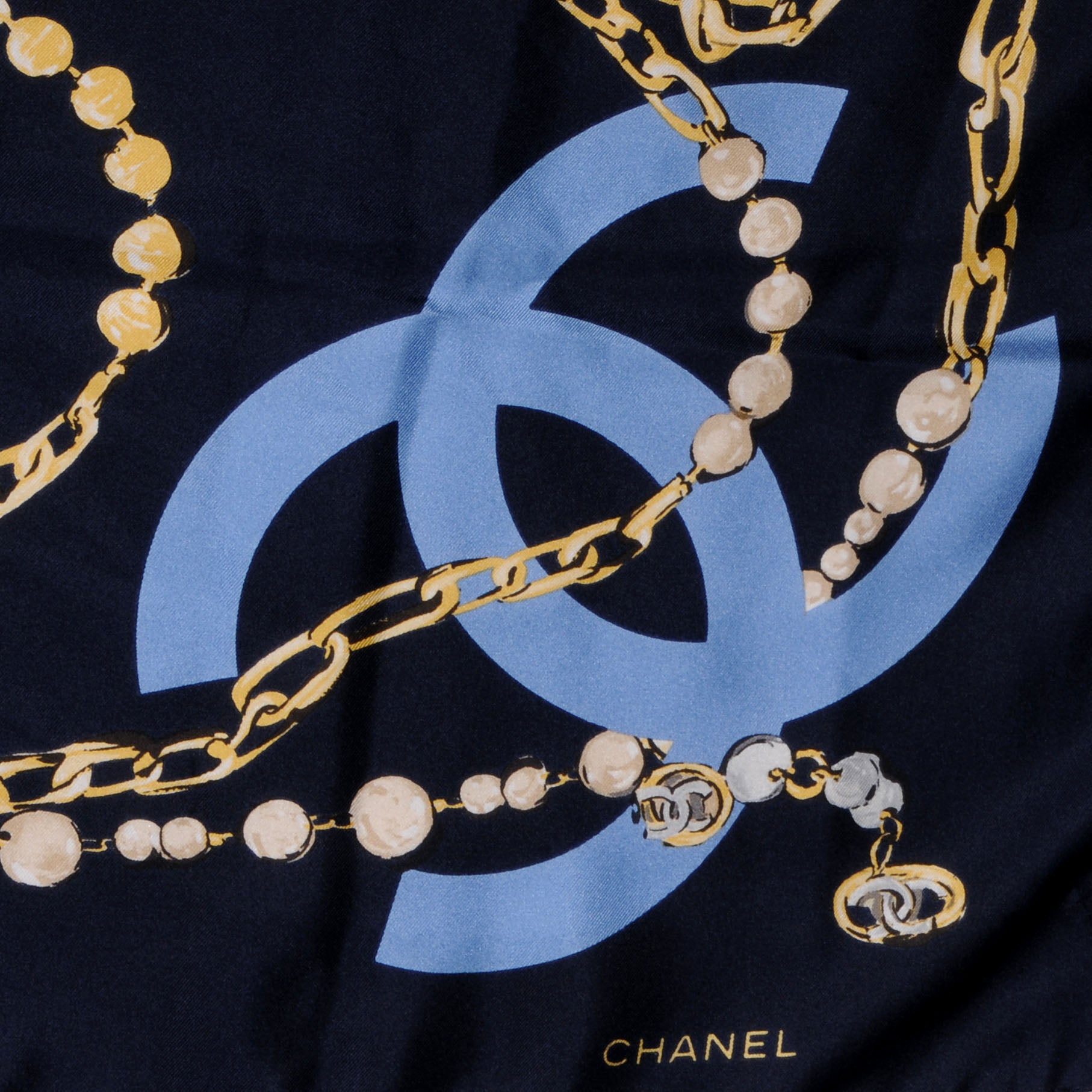Chanel Silk Pearl N°5 CC Square Scarf Navy 3 of 3