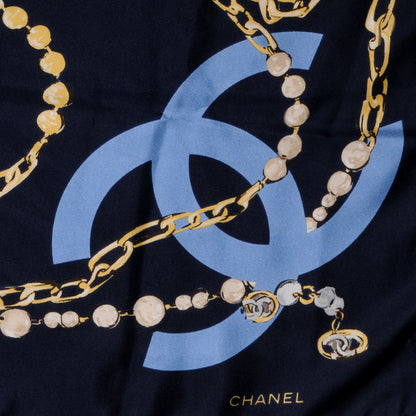 Chanel Silk Pearl N°5 CC Square Scarf Navy 3 of 3