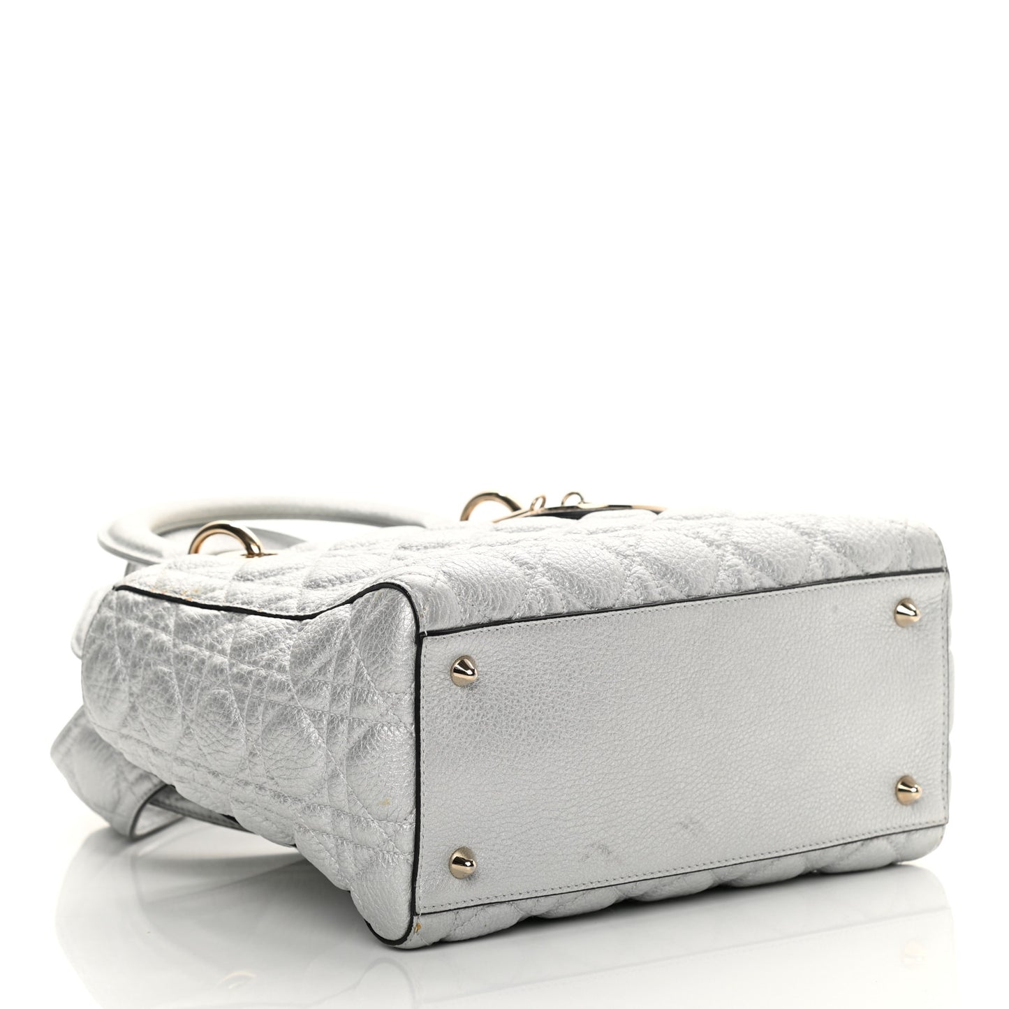 Metallic Grained Calfskin Cannage Medium Supple Lady Dior Silver