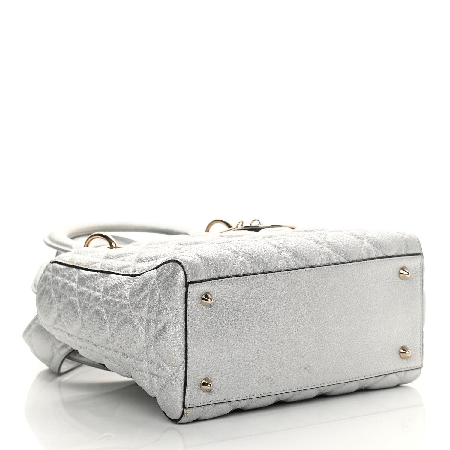 Christian Dior Metallic Grained Calfskin Cannage Medium Supple Lady Dior Silver 4 of 20