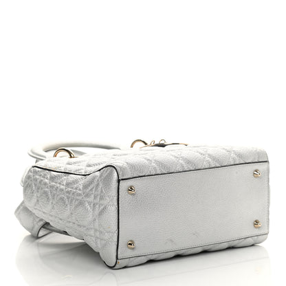 Christian Dior Metallic Grained Calfskin Cannage Medium Supple Lady Dior Silver 4 of 20