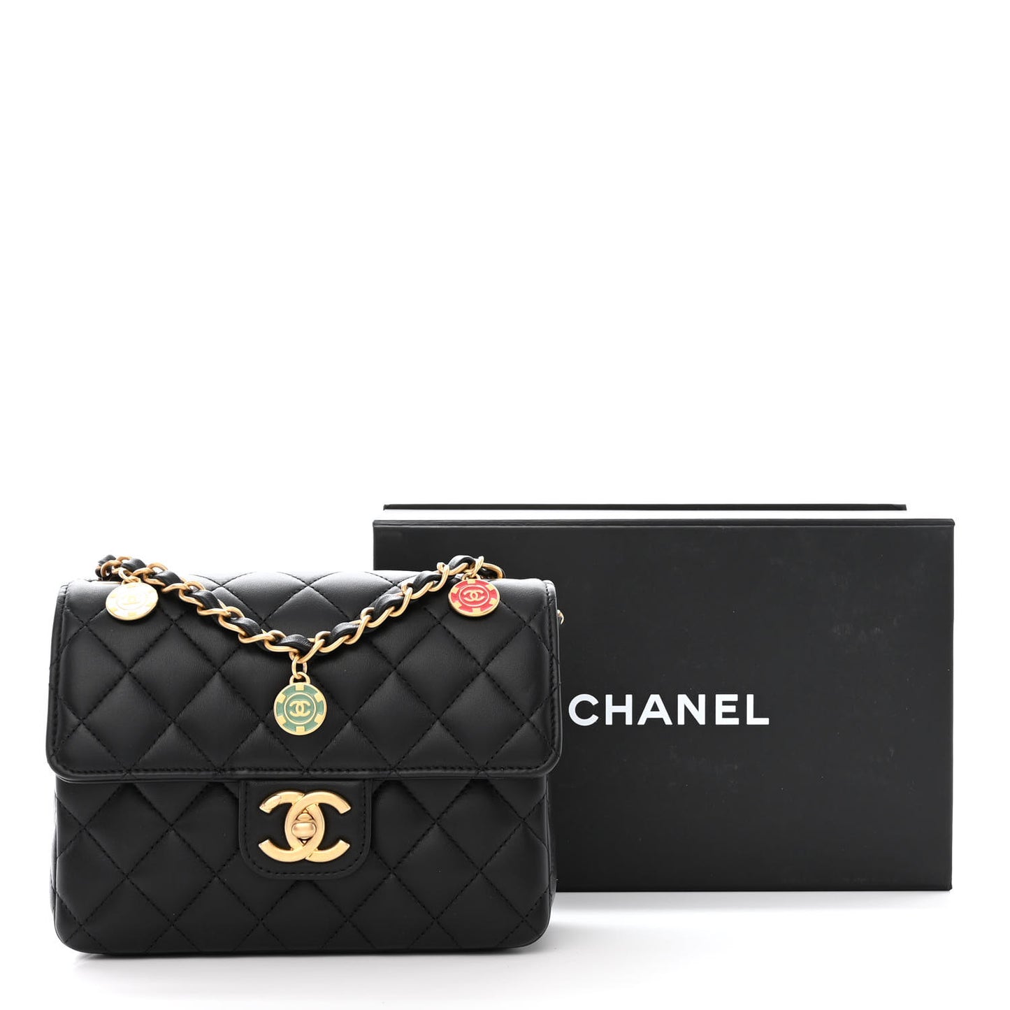Lambskin Quilted Casino Chips Mini Flap Black