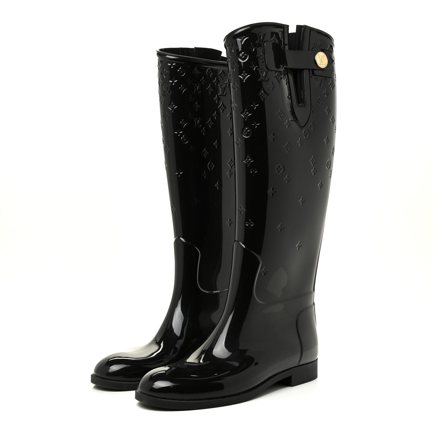Louis Vuitton Rubber Embossed Monogram Drops High Rain Boots 37 Black 3 of 17