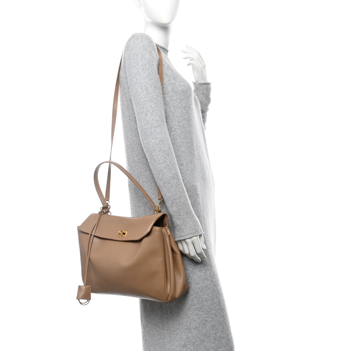 Natural Smooth Calfskin Medium Rodeo Top Handle Handbag Latte