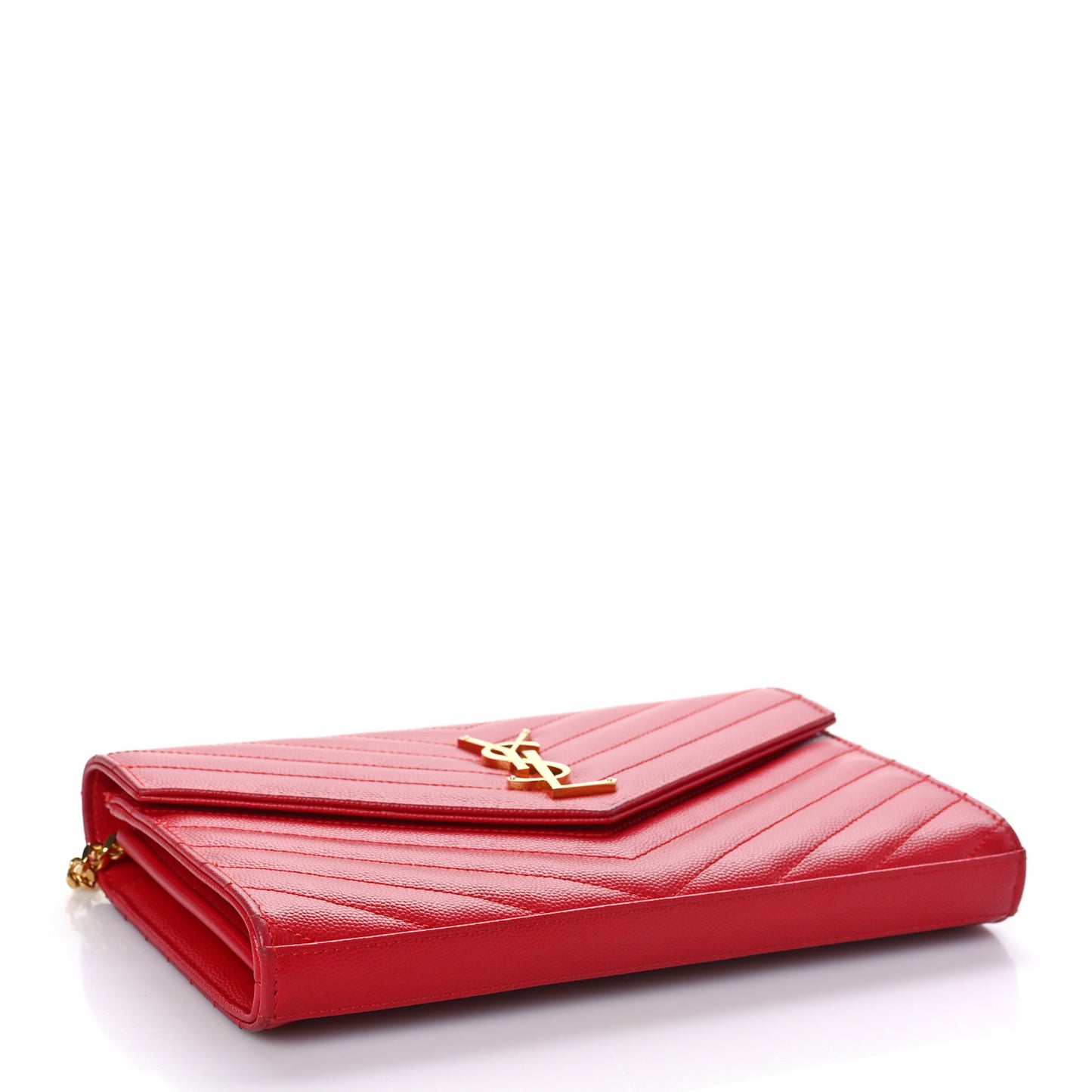 Grain De Poudre Matelasse Chevron Monogram Chain Wallet New Red