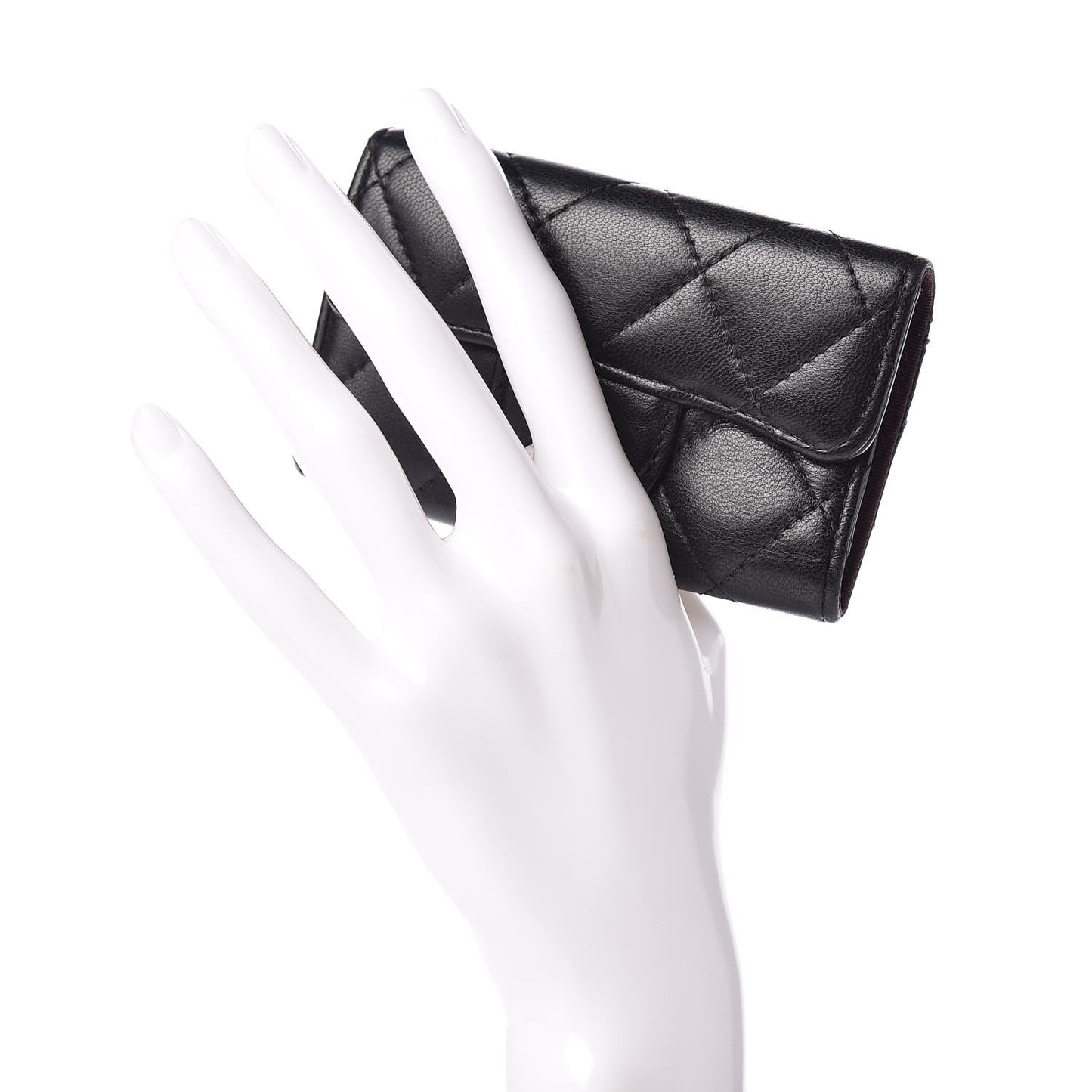 Lambskin Quilted 6 Key Holder Black