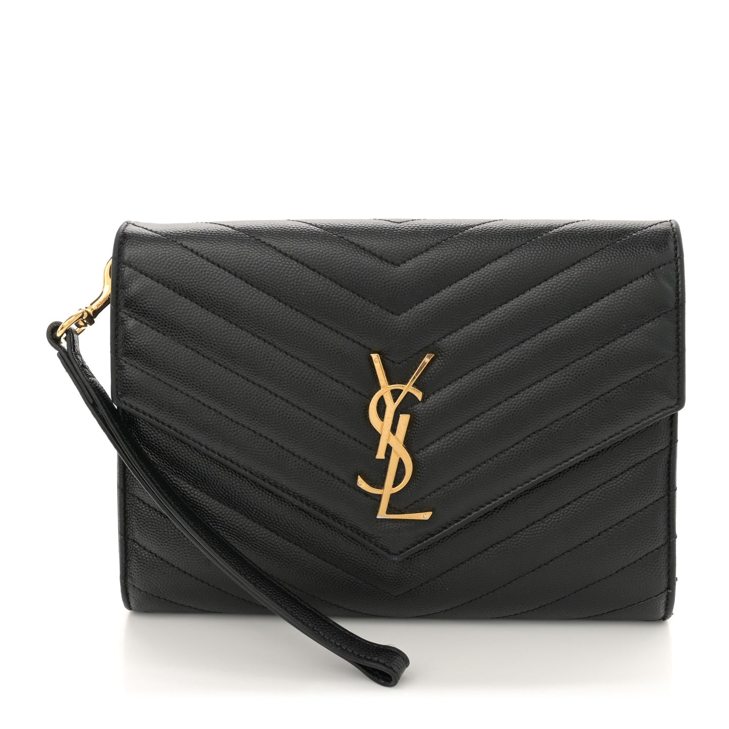 Grain De Poudre Matelasse Chevron Monogram Cassandre Flap Pouch Black