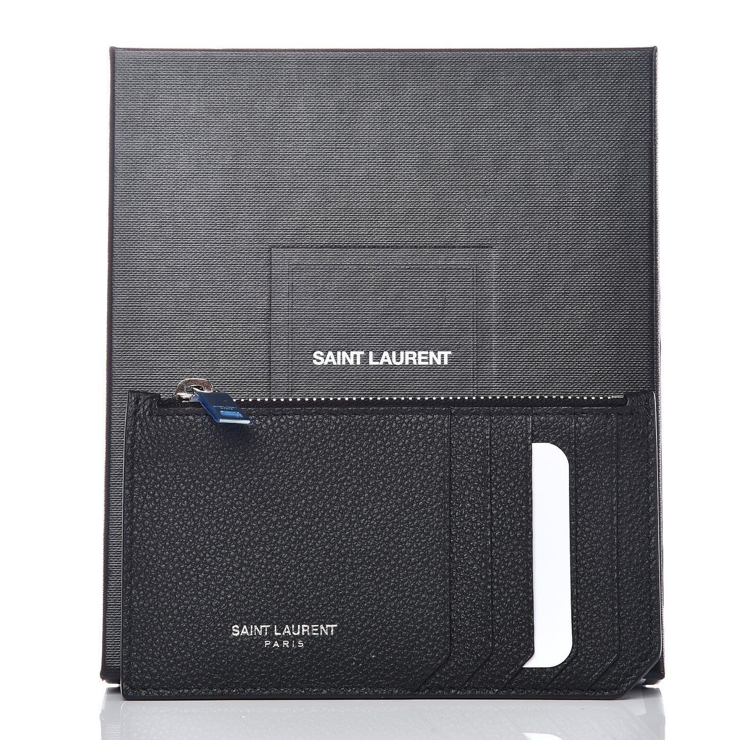 Grained Calfskin 5 Fragments Zip Pouch Card Holder Black
