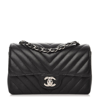 Chanel Caviar Chevron Quilted Mini Rectangular Flap Black 1 of 8