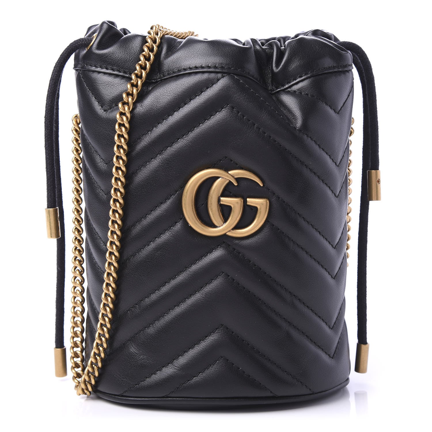 Gucci Calfskin Matelasse Mini GG Marmont 2.0 Bucket Bag Black 1 of 11