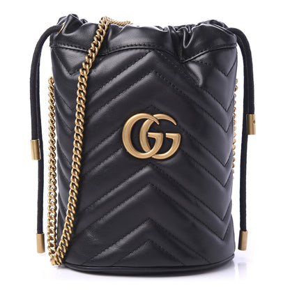 Gucci Calfskin Matelasse Mini GG Marmont 2.0 Bucket Bag Black 1 of 11