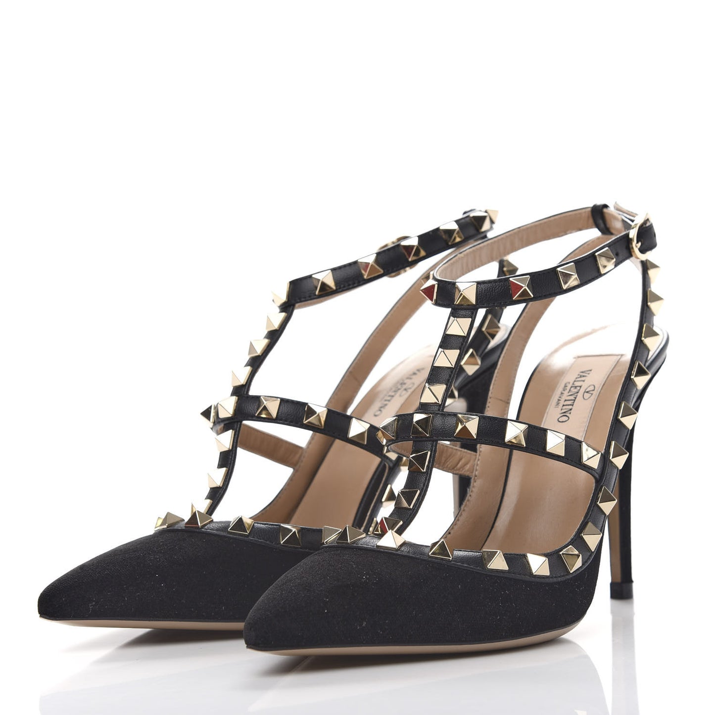 Velvet Rockstud Ankle Strap Pumps 36.5 Black